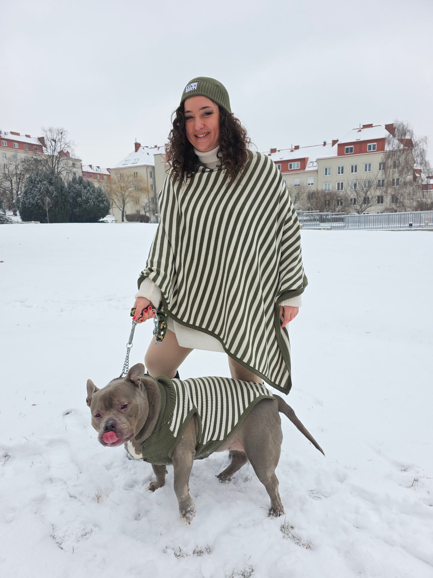 Harley Strickset für Englische Bulldogge und Besitzer