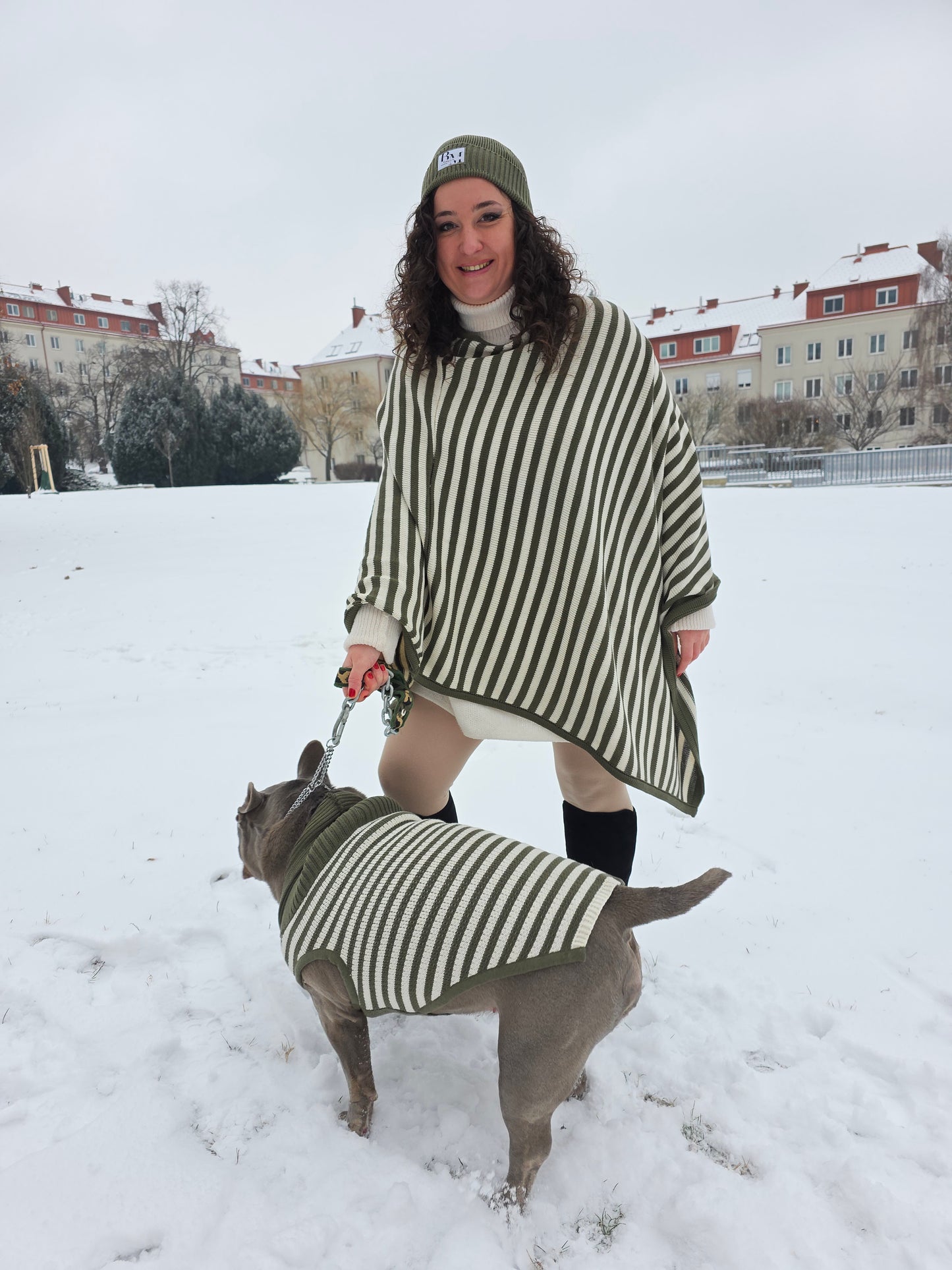 Harley Strickset für Englische Bulldogge und Besitzer